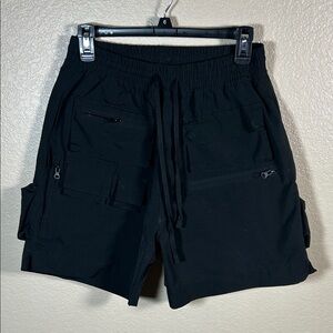Men's Black Utility Cargo Shorts - Elastic Waist Size Small 28W
